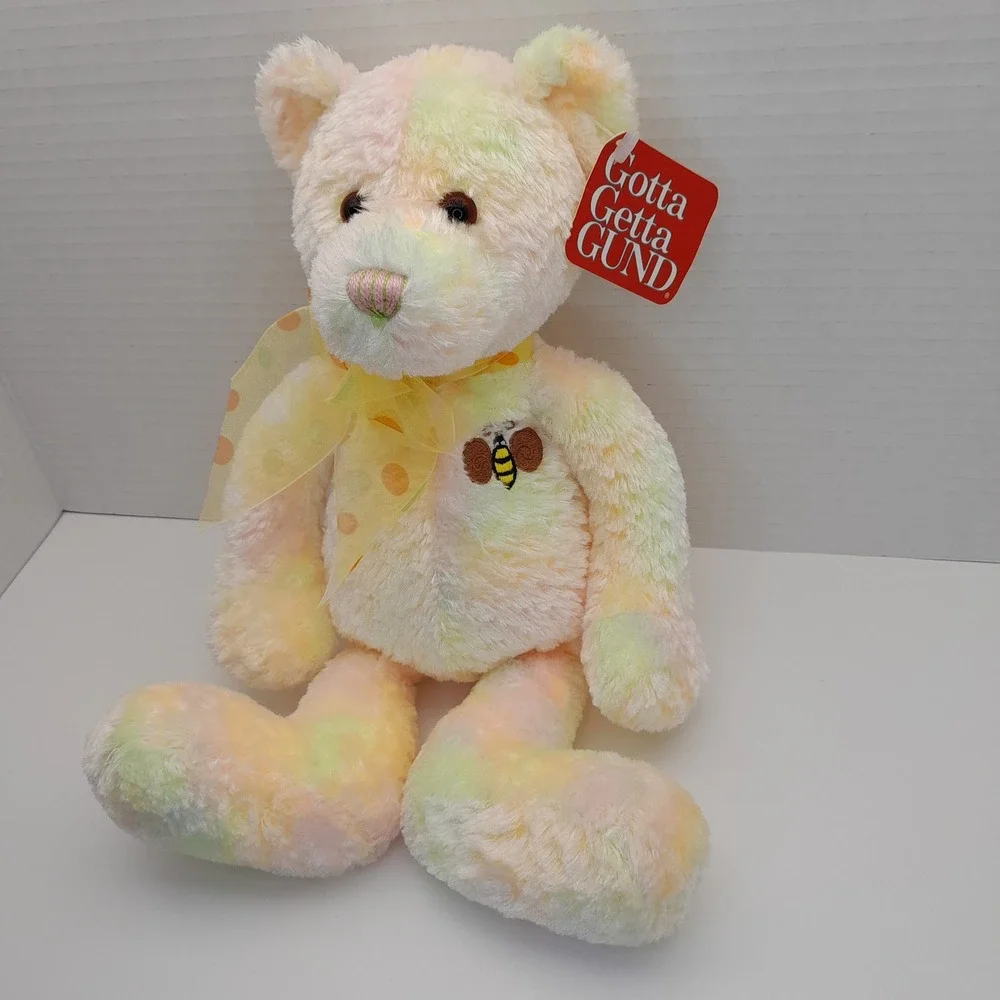 Gund Buzz Bee Bear 15028 Pastel Tie Dye Plush Bumblebee Embroidery NWT 12in